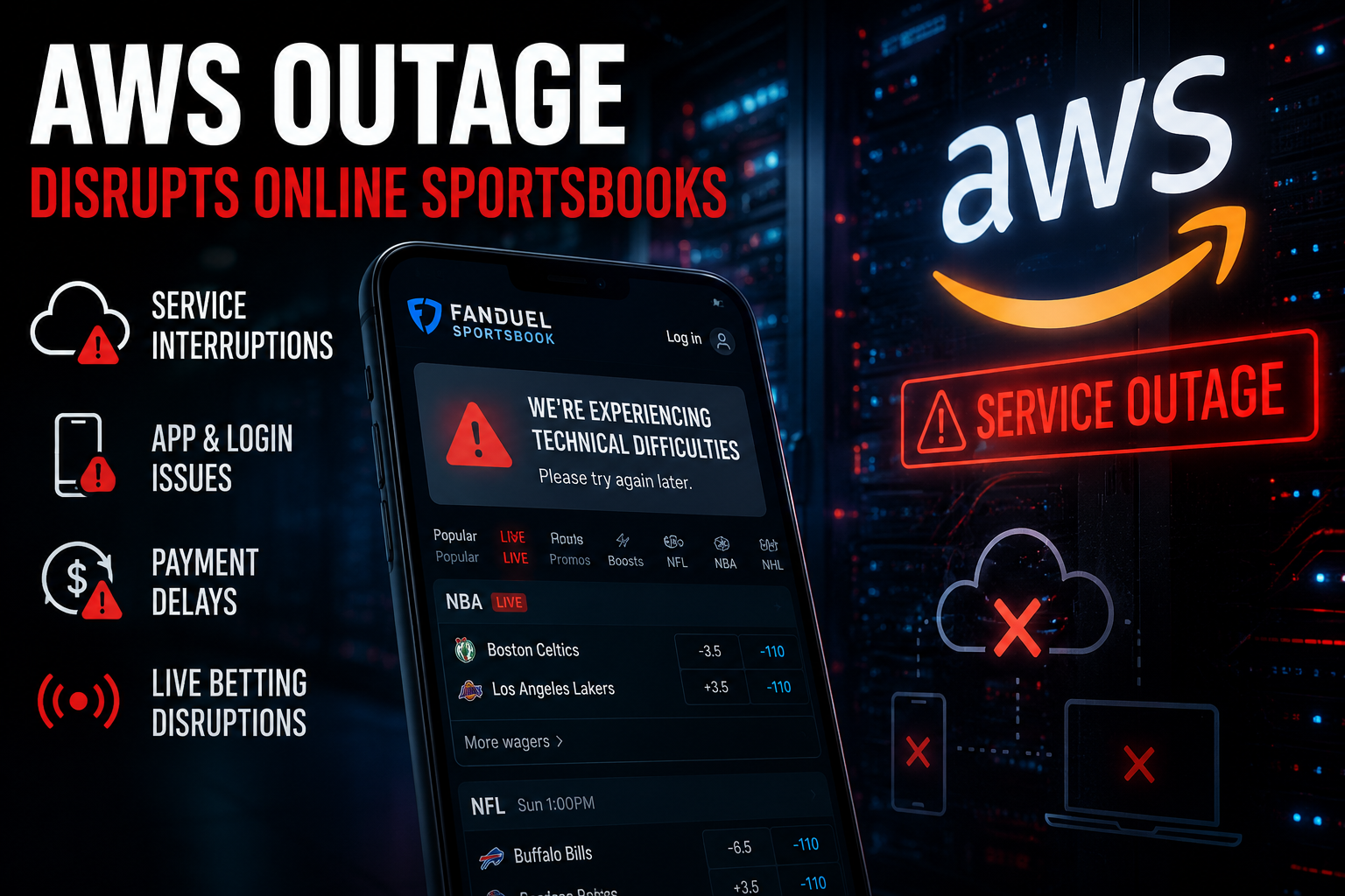 Online Sportsbooks Experience Technical Problems Following AWS Failure